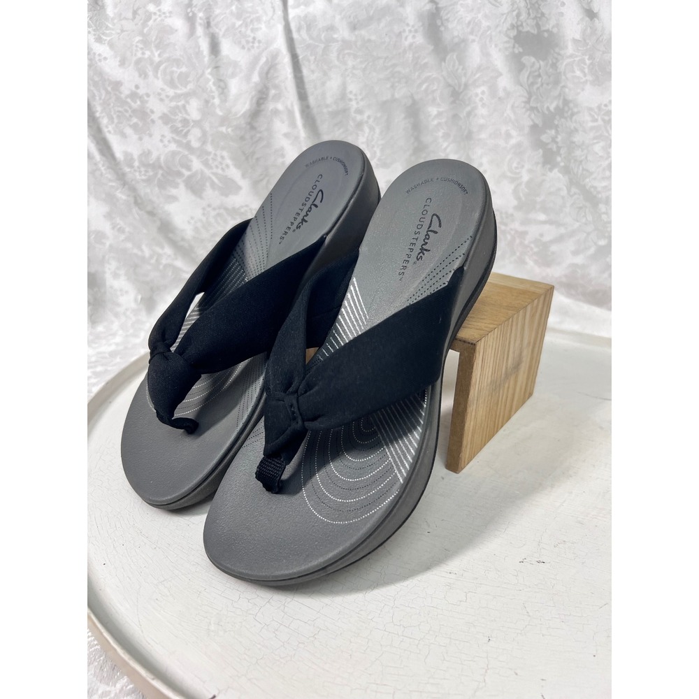 Clarks Cloudsteppers Arla Glison Black Grey Thong Sandals Womens 7 261249054